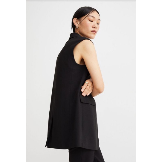 Áo khoác cardigan gile cổ vest dáng dài vnxk women sleeveless coat jacket in navy ghile choàng blazer xuất khẩu dư xịn