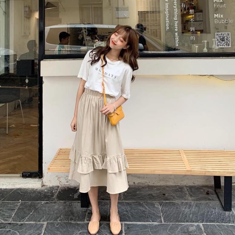 Chân váy kaki, Chân váy ulzzang kaki 2 tầng,  Chất kaki dáng xuông cạp chun cực tôn dáng nữ tính | BigBuy360 - bigbuy360.vn