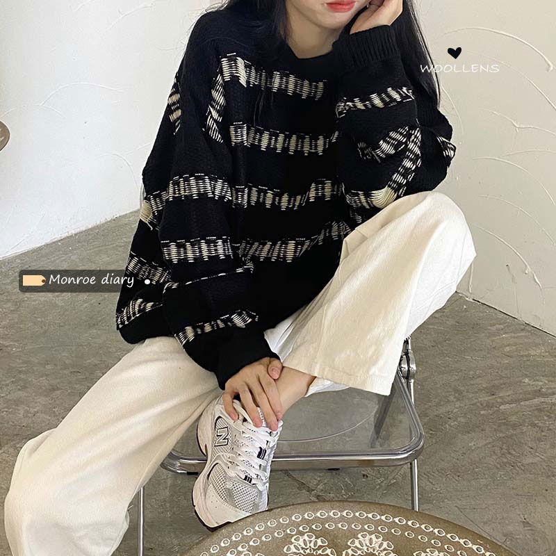 Áo Sweater Dệt Kim Chui Đầu Dáng Rộng Kiểu Retro Hàn Quốc Thời Trang Mùa Xuân Cho Nữ 2021