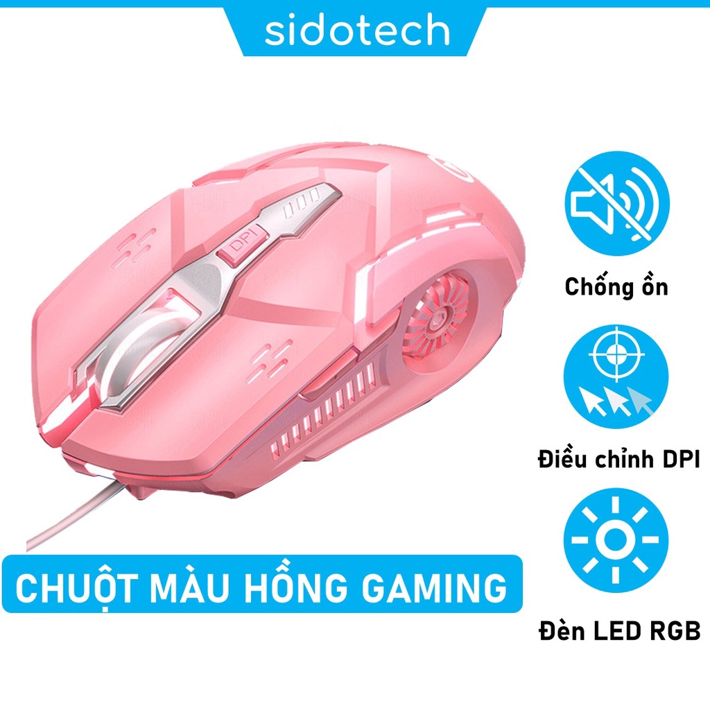 Chuột Máy Tính Màu Hồng Game Thủ SIDOTECH YINDIAO G5S Gaming Led Rgb 6 Nút Bấm DPI 3200 Tuổi Thọ Cao - Hàng Chính Hãng