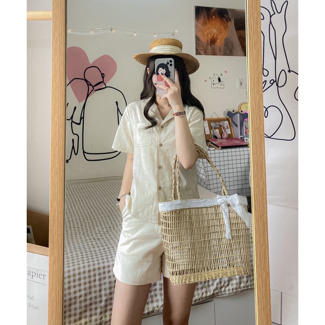 Sơ mi viền chỉ (ảnh thật/ có sẵn)
