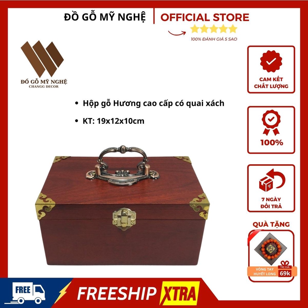 Hộp đựng con dấu công ty gỗ Hương lót nhung có tay xách [Tặng vòng huyết long đeo tay]