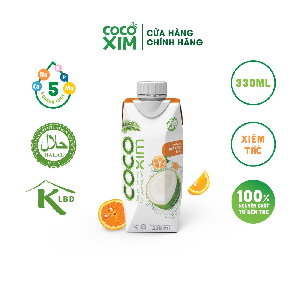 Nước dừa đóng hộp Cocoxim Tắc dung tích 330ml/Hộp