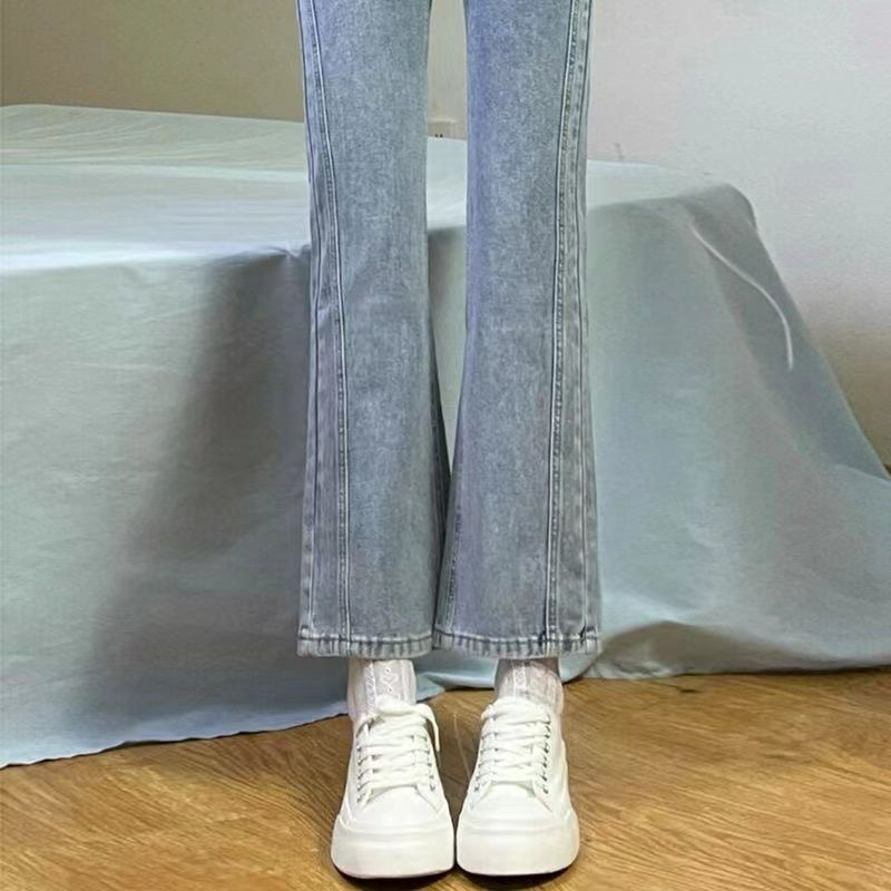 Quần Denim Lưng Cao Ống Rộng Thời Trang Dành Cho Nữ Quần  Ống Loe Gân Màu Xanh Nhạt Thời Trang Cạp Cao Phong Cách