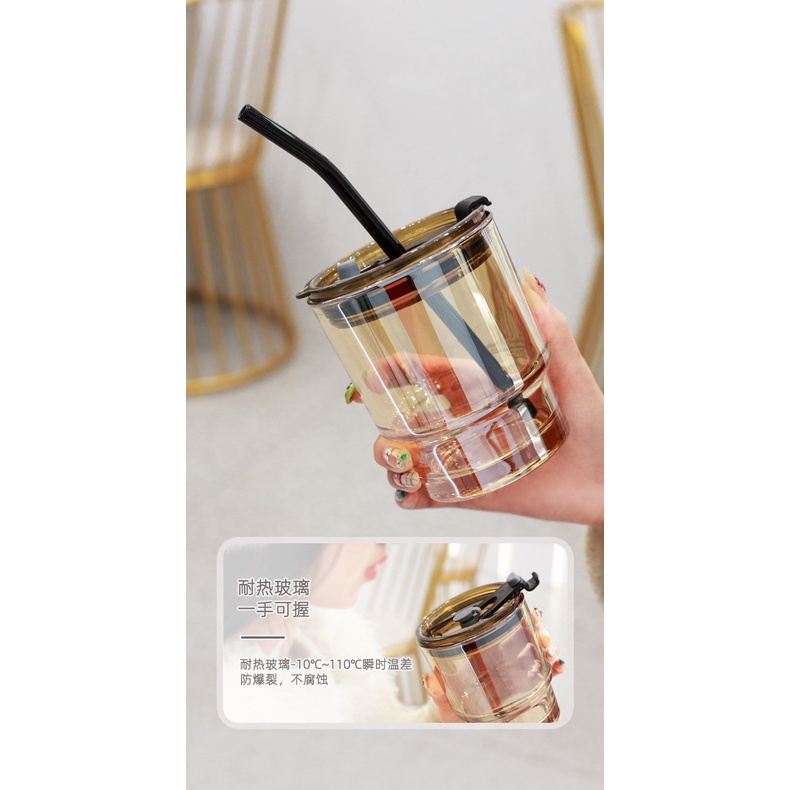 Ly Thuỷ Tinh Bọc Da Kèm Ống Hút 420ml