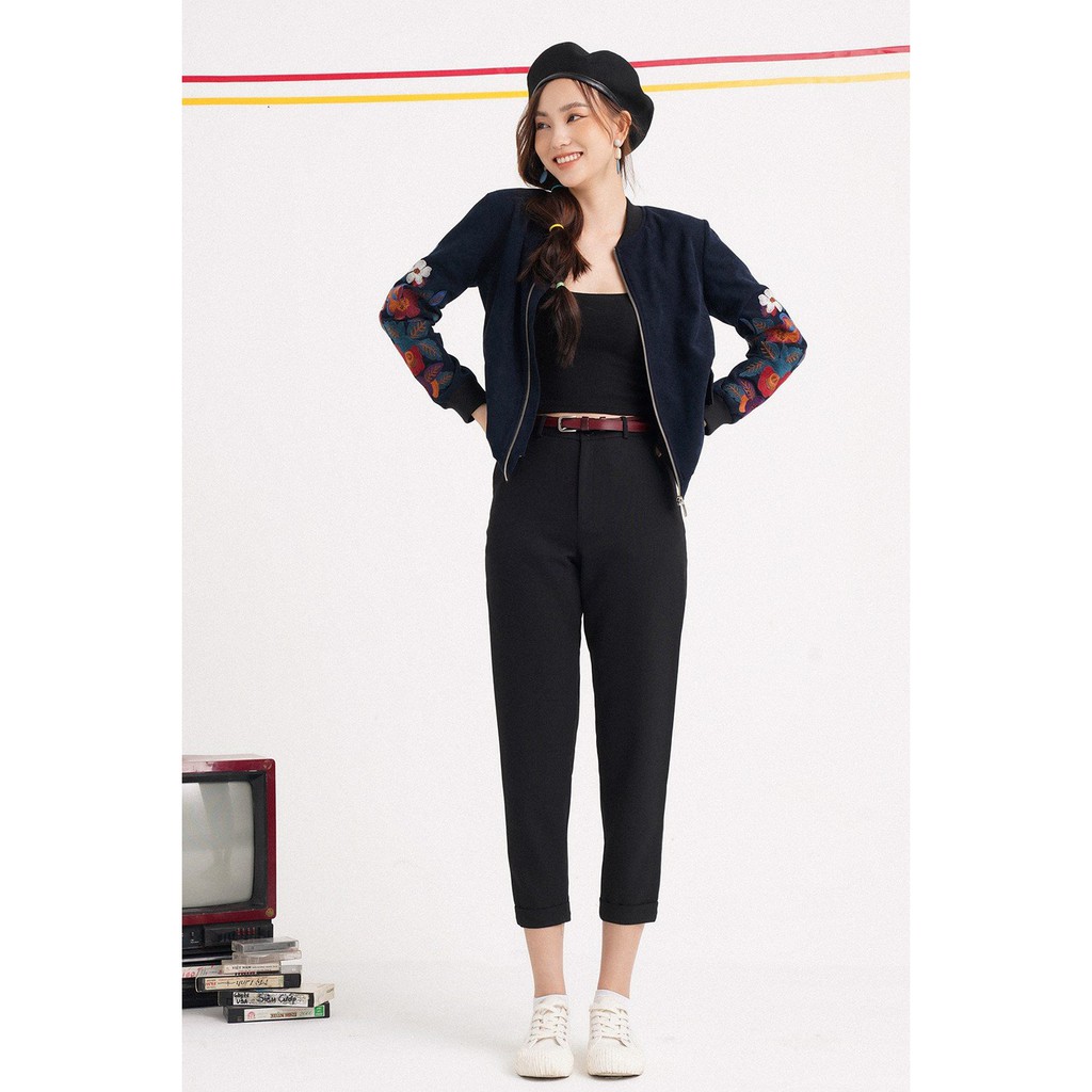 Quần ống đứng basic cạp lưng chun màu đen 1QU2041 ADORE DRESS