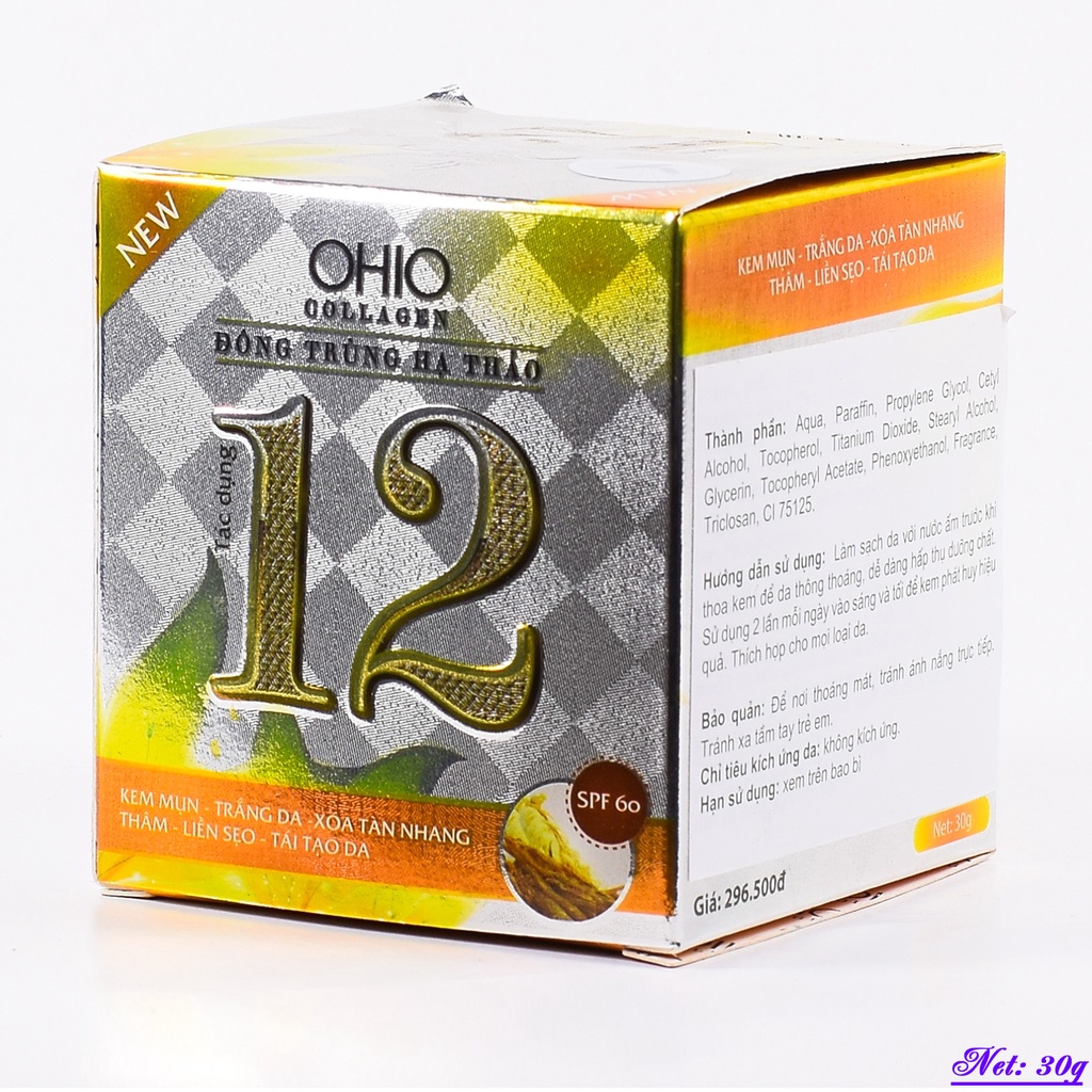 Kem Mụn - Trắng da - Xóa thâm - Liền sẹo 12 tác dụng OHIO Collagen - Đông Trùng Hạ Thảo (30g)