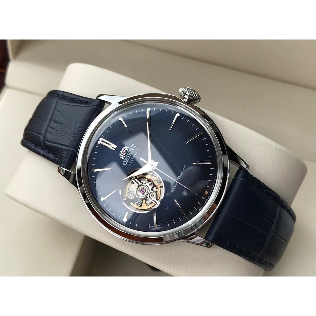 Đồng hồ nam Orient Bambino Open Heart RA-AG0005L10B - Máy Automatic  cơ - Mặt số Xanh Blue - Kính cứng - Đây da