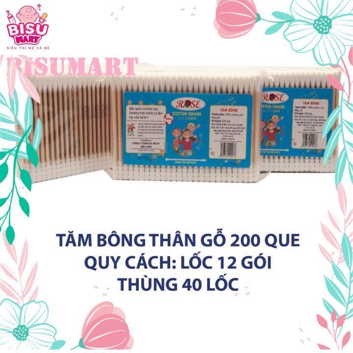 Tăm bông, Bông ráy tai lõi gỗ ROSE BỊCH 200 QUE