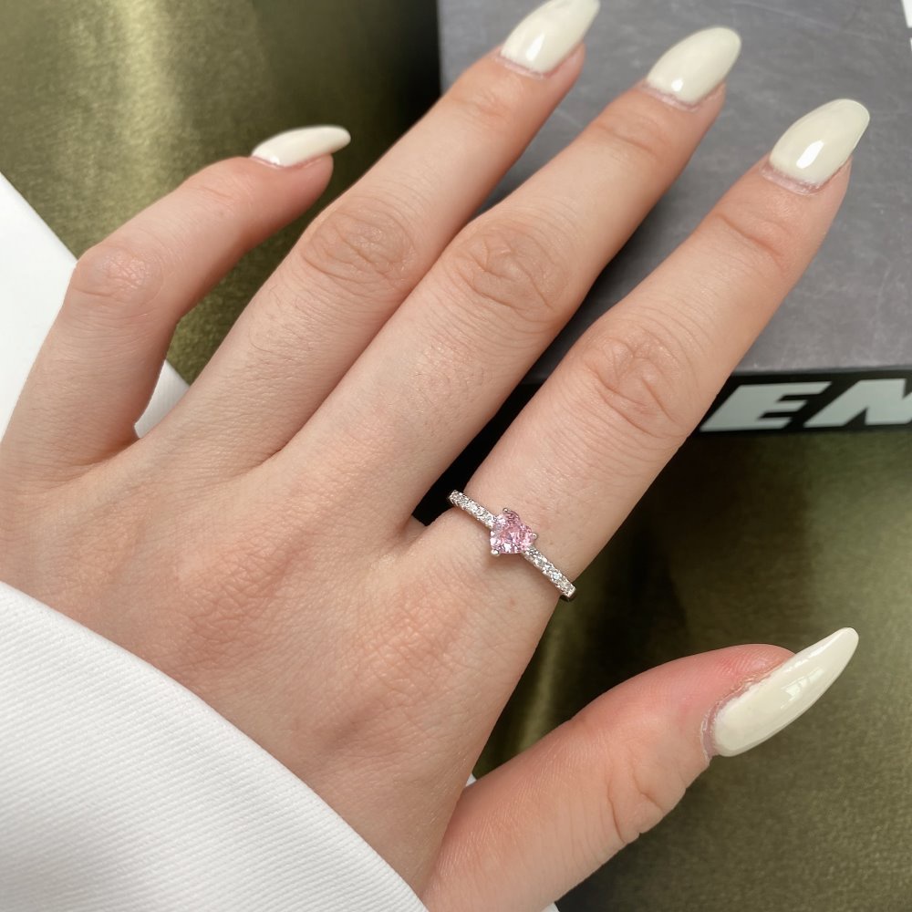Nhẫn Mạ Bạc 925 Hình Trái Tim Đính Đá Zircon Hồng Lấp Lánh Sang Trọng Thời Trang Cho Nữ