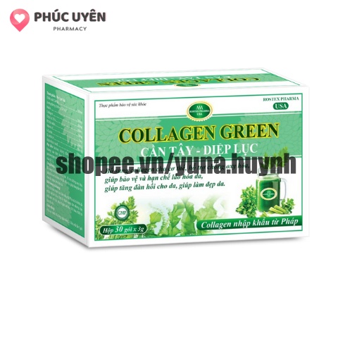 Bột cần tây đẹp da Diệp Lục Collagen bổ sung vitamin e, bột tảo xoắn, giúp trắng da, sáng da, giảm nám, đẹp da - Hộp 30