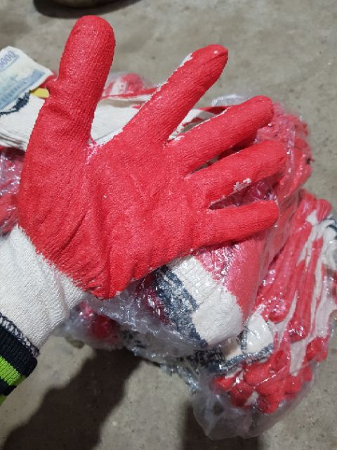 Găng tay bảo hộ phủ nhựa xanh đỏ xịn giá 1 túi