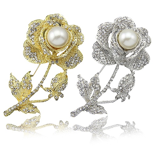 Ghim cài áo hình hoa hồng đính đá quý lấp lánh sang trọng quý phái dành cho nữ