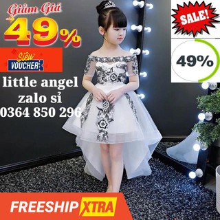 🎁(💥SIÊU SALE 49%🔥😮 ) đầm bé gái trắng đuôi ren đen cao cấp 10kg -40kg 😍💃