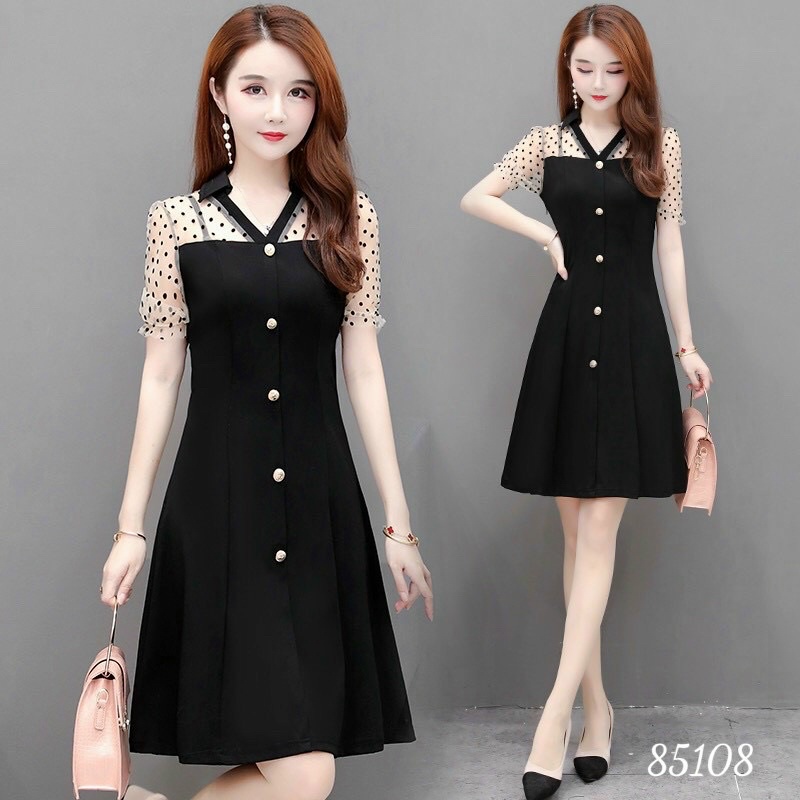 🍒Đầm xoè phối lưới bi (Free/big size XL, 2XL)