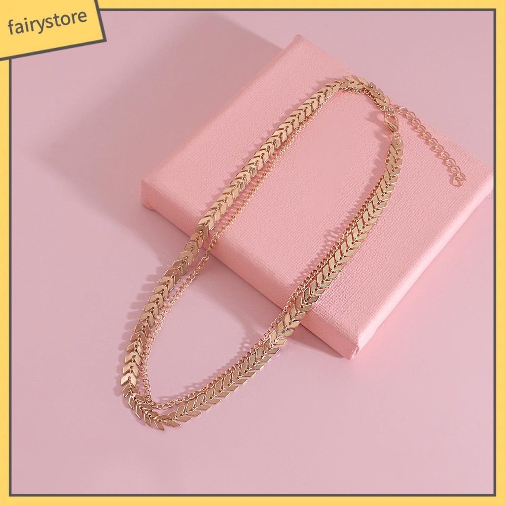 Vòng cổ choker hai lớp thiết kế dây kiểu xương cá phong cách sang trọng cho nữ