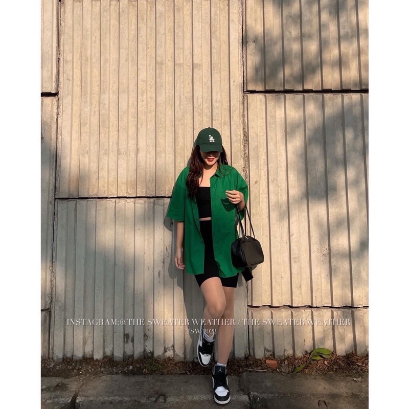 [NEW] [Hàng Sẵn, Ảnh Thật] Áo Sơ Mi Trơn Cộc Tay 1 Túi Ngực Form Rộng Dáng Unisex Rubystore Màu Xanh Lá Hottrend 2022