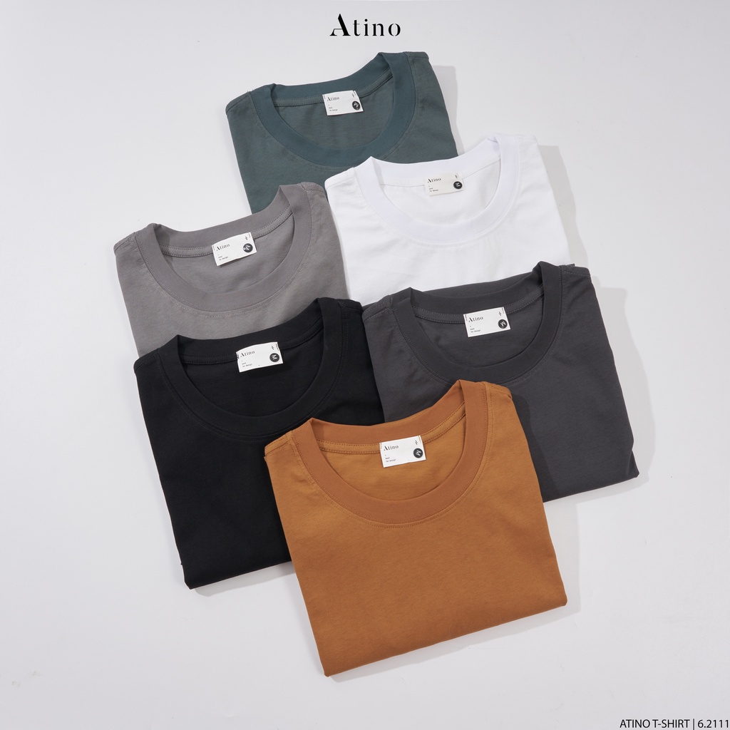 Áo Phông Nam Cộc Tay Cổ Tròn Trơn ATINO chất liệu Cotton thoáng mát form Regular AP6.2111