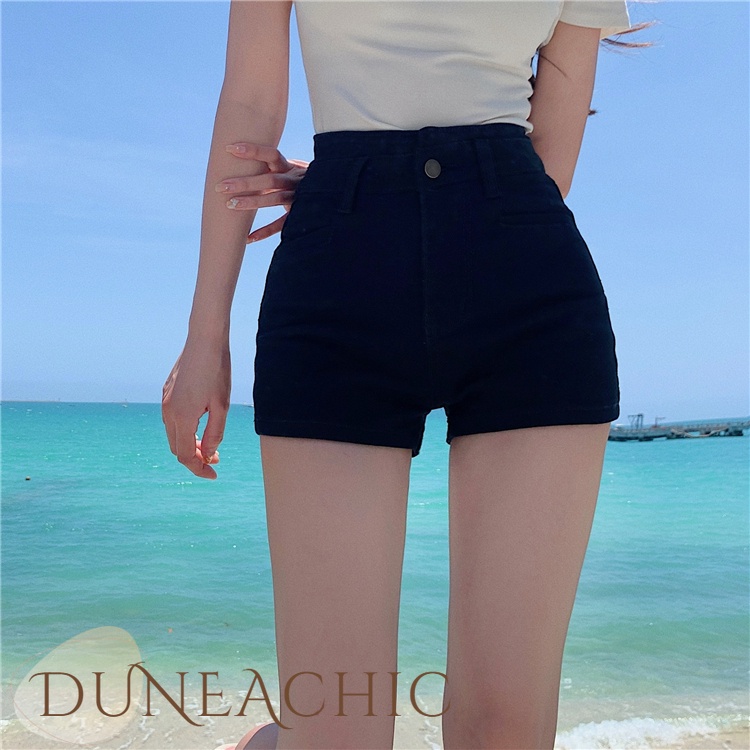 DUNEA Quần Short Denim Lưng Cao Ống Rộng Kiểu Dáng Quyến Rũ Cho Nữ