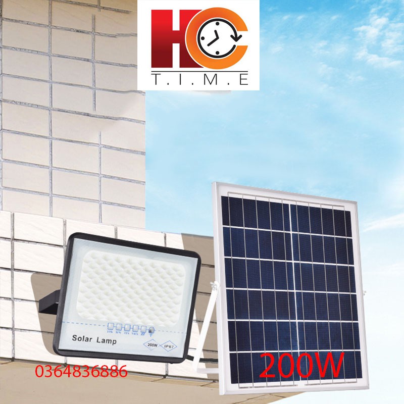 Đèn năng lượng mặt trời Solar Light 200W, Vỏ nhôm, Tấm pin rời, Đèn led, Ánh sáng trắng