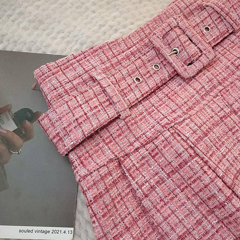 Chân Váy Xếp Li Màu Hồng Chân Váy Ngắn Chữ A Cạp Cao Chống Lóa Dễ Phối Đồ Mùa Thu Cho Nữ