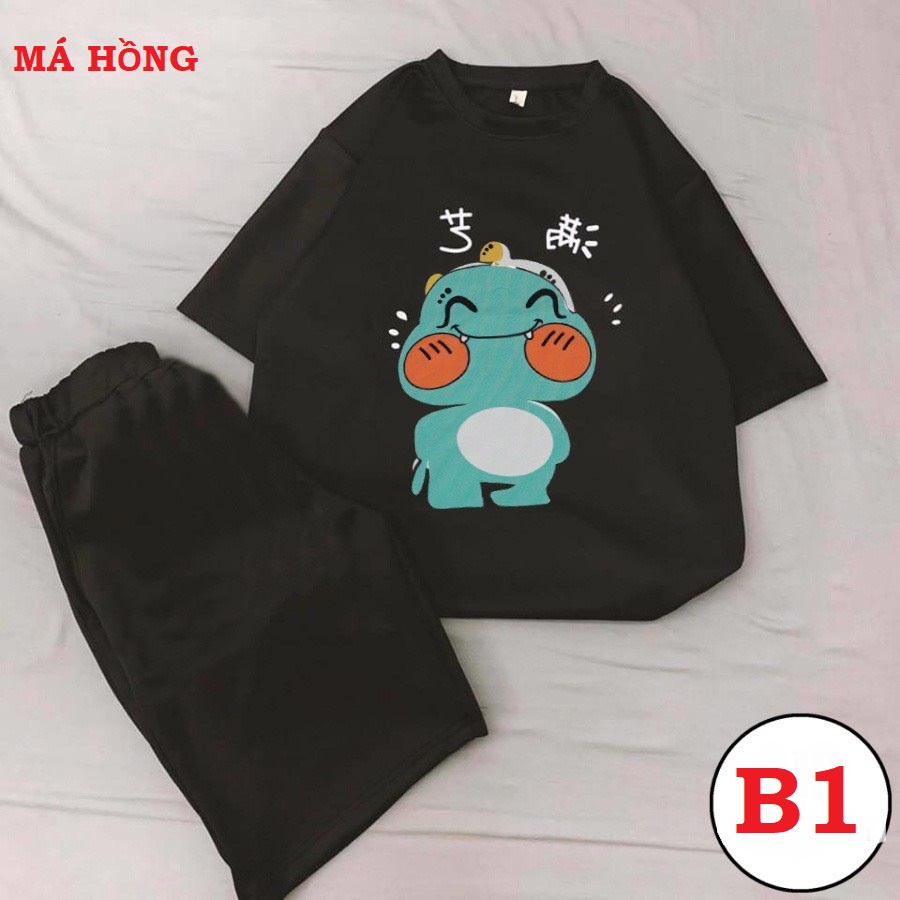 Bộ đồ nam nữ tay lỡ Unisex hoạt Túm đuôi form rộng chât cotton co dãn thoải mái