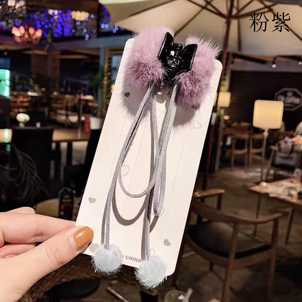 Kẹp Tóc Nơ Phối Lông Tua Rua Phong Cách retro Thời Trang Cho Nữ