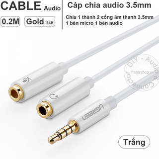 Cáp chia tách audio 3.5mm 1 đực ra 2 đầu cái 1 bên Microphone 1 bên Audio 20Cm gold 24K 4N OFC Ugreen 10789