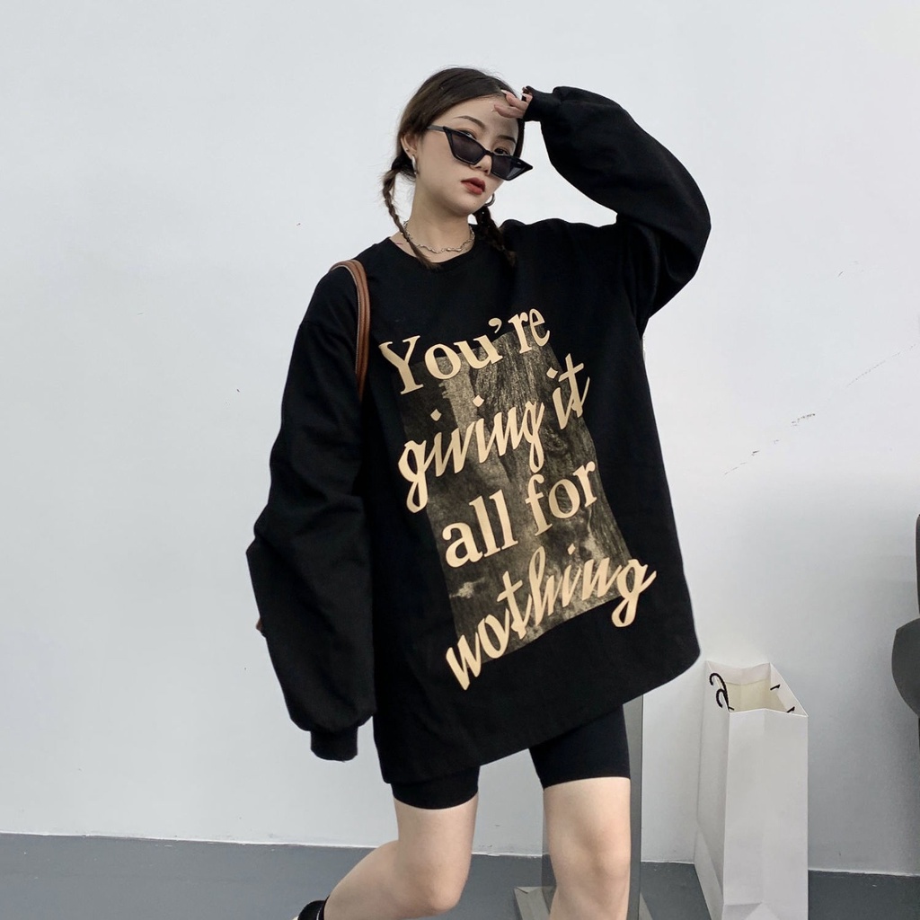 Áo Nỉ Nữ Dài Tay Cổ Tròn Form Rộng Thời Trang Hàn