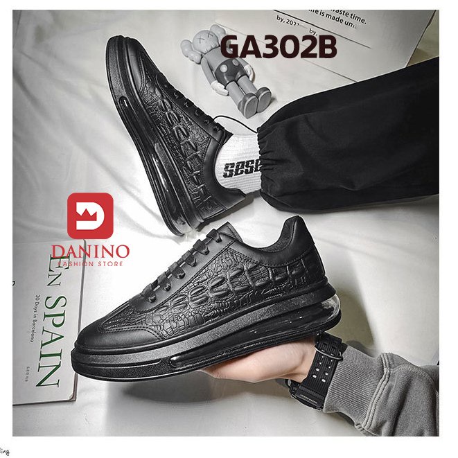 Giày sneaker nam thể thao đẹp tăng chiều cao GA302 da vân cá sấu hai màu đen trắng có bảo hành
