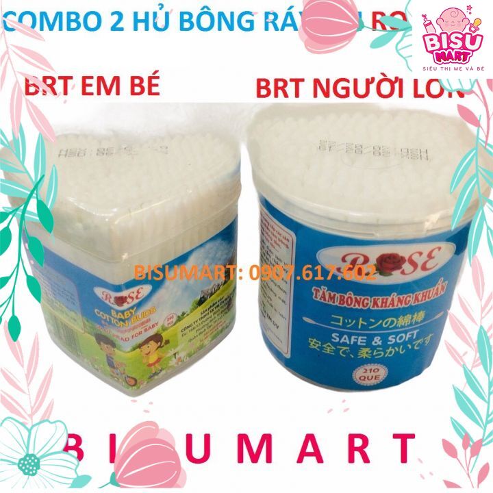 Combo 2 hộp Tăm bông, bông ráy tai lõi nhựa trẻ em và người lớn ROSE 200 que