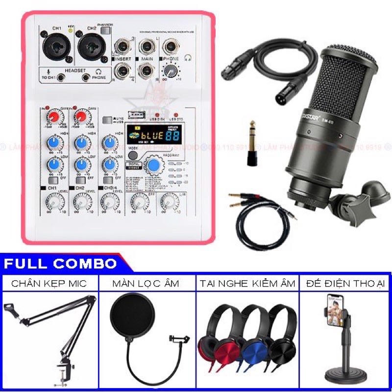 COMBO MIXER MICKEL E4 MỚI NHẤT + MICRO TAKSTAR SM8b ĐẦY ĐỦ PHỤ KIỆN ĐI KÈM HÁT THU ÂM KARAOKE BẢO HÀNH 1 NĂM