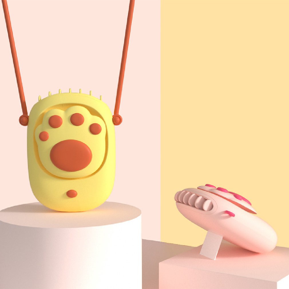 Quạt Cầm Tay Đeo Cổ Thắt Lưng Để Bàn làm Việc Văn Phòng Giường Ngủ Mini Sạc Usb Tích Điện Hình Chân Mèo Cute