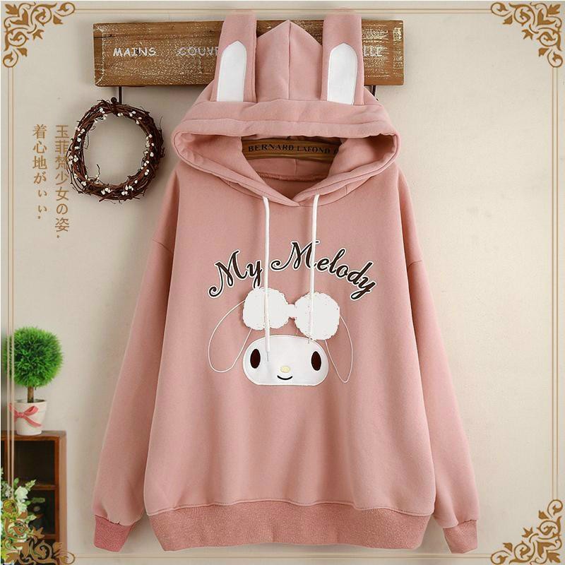 Áo Hoodie Nỉ bông In My Melody Tai Thỏ Siêu Cute