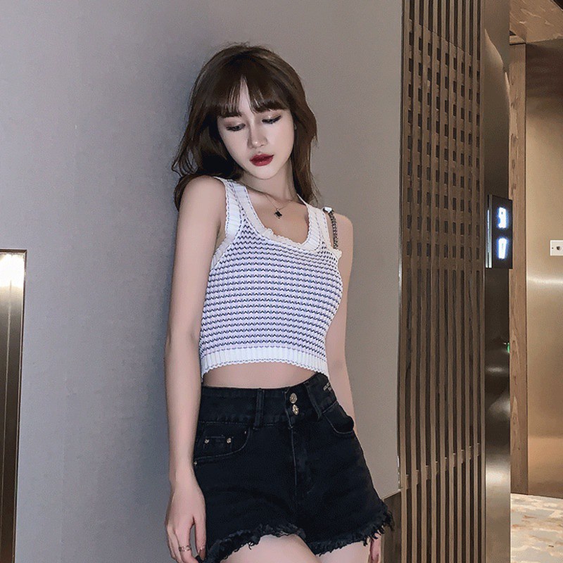 Áo dệt kim Pure Cube sát nách hoạ tiết kẻ sọc thời trang dành cho phái nữ