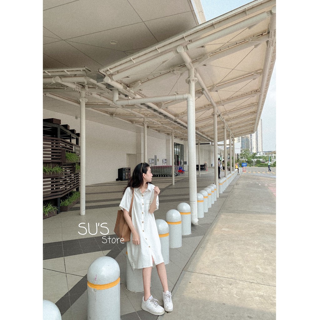 Váy sơ mi trơn cúc gỗ viền chỉ nổi V482 SUSTORE | BigBuy360 - bigbuy360.vn