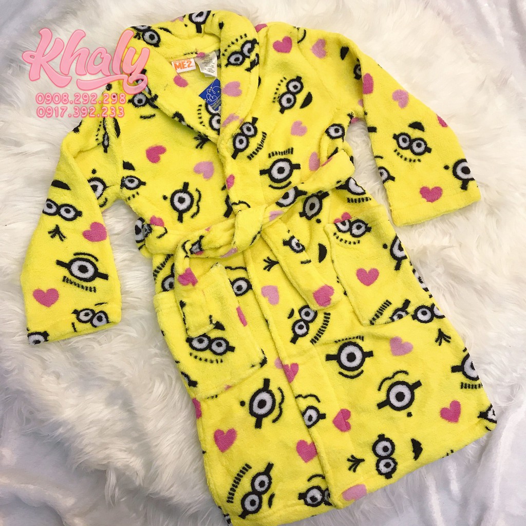 Áo khoác tắm lông mịn trẻ em hình Minions màu vàng size XS cho bé trai 4,5 tuổi ( MỸ US-UK) - AKTMINI