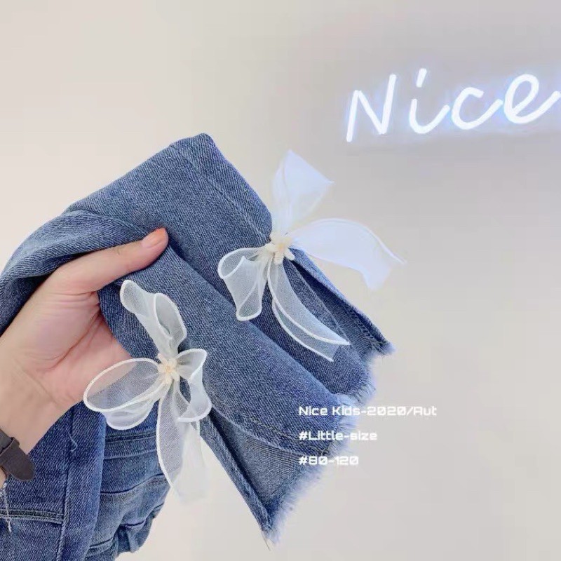 QUẦN JEANS BÉ GÁI XANH BẠC ĐÍNH NƠ REN HÀNG CHUẨN LOẠI 1