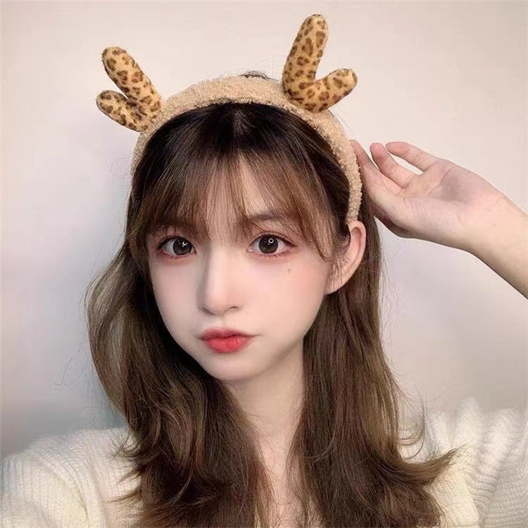 Băng đô sừng hươu, cài tóc trái tim siêu dễ thương cute một me chất liệu nhung mềm, co giãn tốt