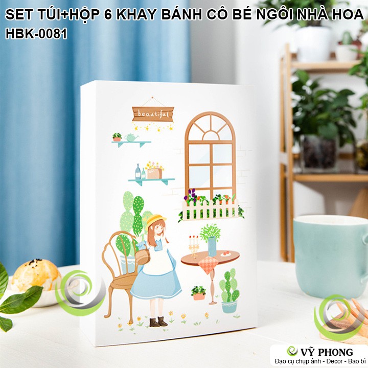 SET TÚI+HỘP 6 NGĂN BÁNH ĐỰNG BÁNH KẸO HÌNH CÔ BÉ CÙNG NGÔI NHÀ HOA CÂY MỘNG MƠ ĐỰNG BÁNH TRỨNG BÁNH TRUNG THU HBK-0081