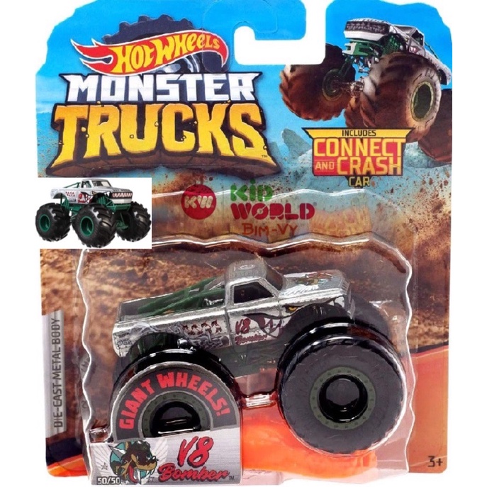 Xe mô hình Hot Wheels Monster Trucks Connect and Crash Car V8 Bomber GBT92.