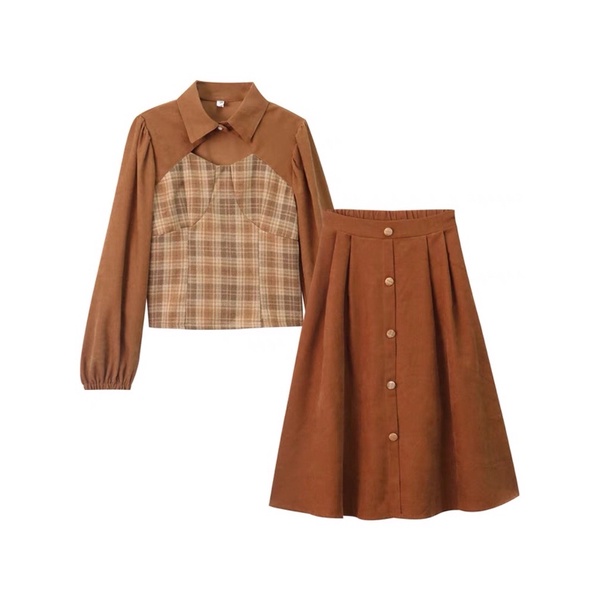 Set Váy Nữ Xòe + Áo Cúp Ngực Dáng Croptop Chất Liệu Thun Gân Phong Cách Thời Trang Trẻ Trung, 😍