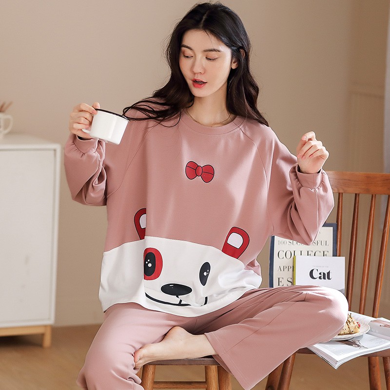 Bộ Đồ Ngủ Pijama Dài Tay Họa Tiết Gấu Đáng Yêu Cho Nữ 2020