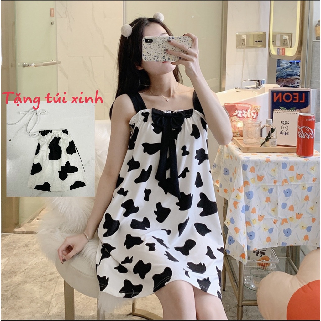 Váy ngủ 2 DÂY BÒ SỮA_đầm mặc nhà thun cotton siêu mềm mát (tặng kèm túi xinh) V291 | BigBuy360 - bigbuy360.vn