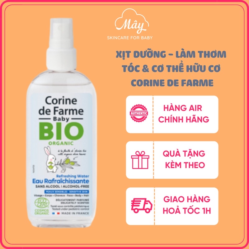 Xịt dưỡng hữu cơ dưỡng thơm tóc và cơ thể cho bé từ sơ sinh Corine de Farme Nội địa Pháp