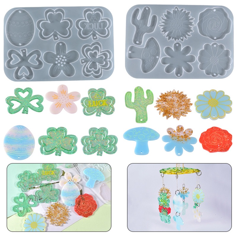Khuôn Silicone Hình Cỏ Bốn Lá / Nấm Làm Mặt Dây Chuyền