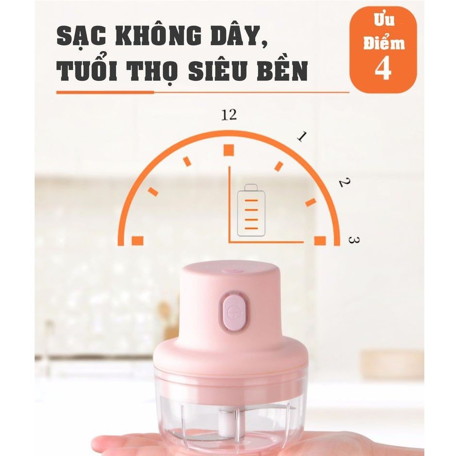 [FREESHIP❤️]Máy xay mini cầm tay đa năng sạc pin xay tỏi ớt, hành, rau củ quả dung tích 250ml