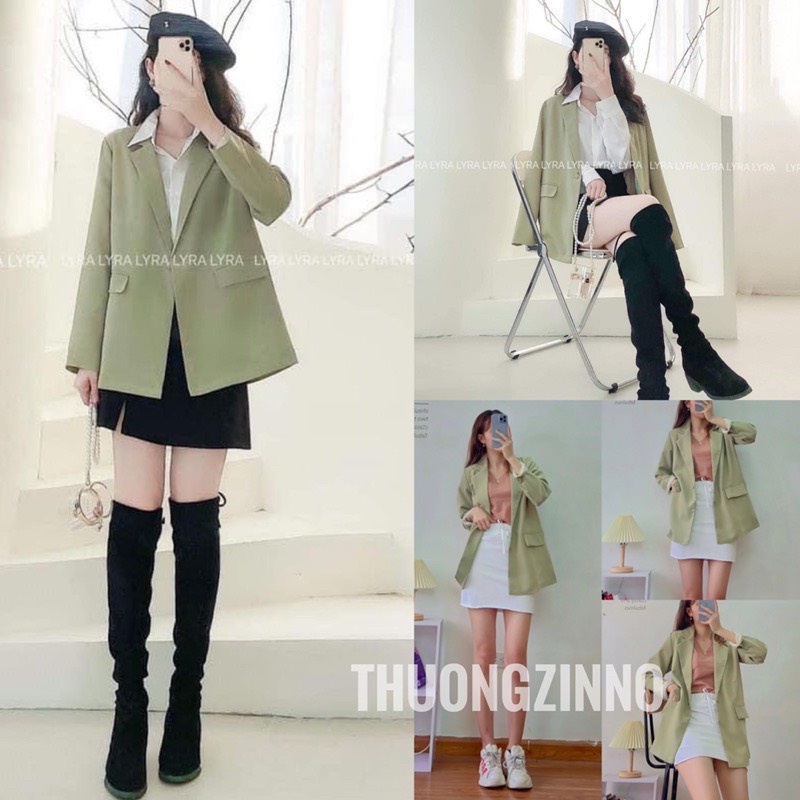 [ẢNH THẬT]Áo blazer màu xanh bơ Tay sang chảnh trơn Khoác Dạ Dáng Dài - dáng suông rộng trượt vạt bầu dáng rộng- áo khoá