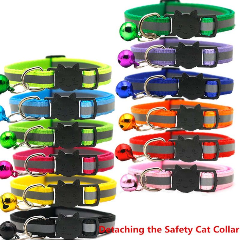 Set 12 Vòng Cổ Mèo May Mắn Tháo Gỡ Nhanh Gắn Chuông Và Dây Đeo Phản Quang