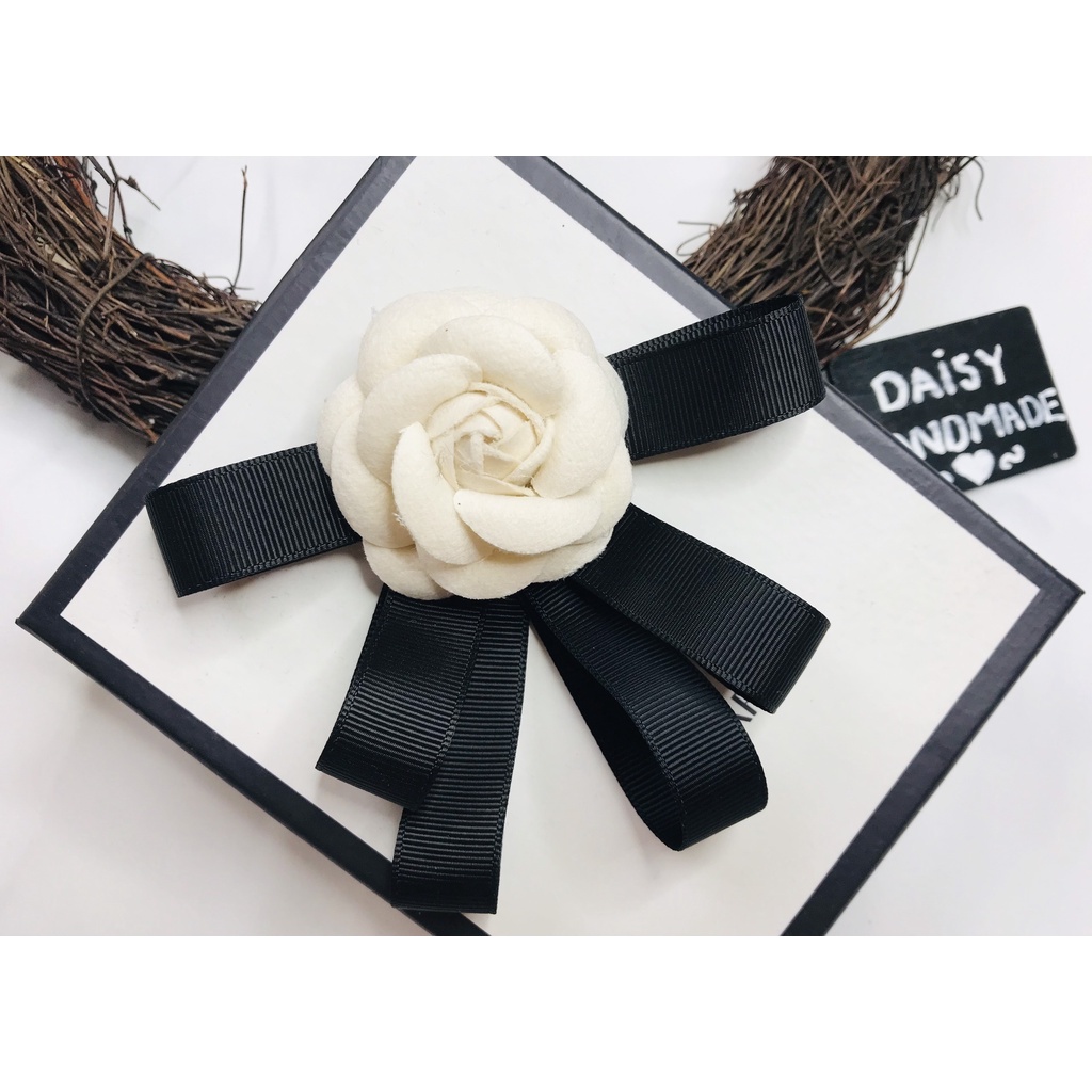 Cài áo hoa trà , tag cài nơ hoa handmade cao cấp ib chọn màu hoa